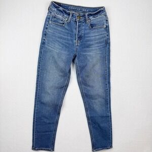 American Eagle High Rise Tom Girl Size 0-Short Jeans Stone Wash Button Fly Women